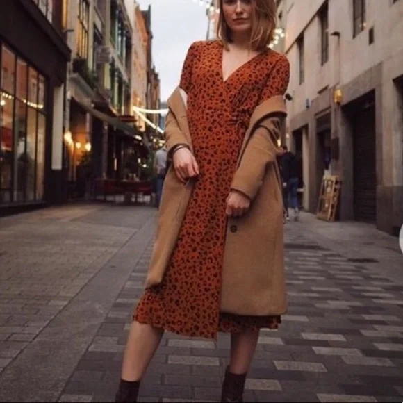 ANTHRO PARIS ATELIER & OTHER STORIES BLACK BROWN ANIMAL PRINT WRAP DRESS 4